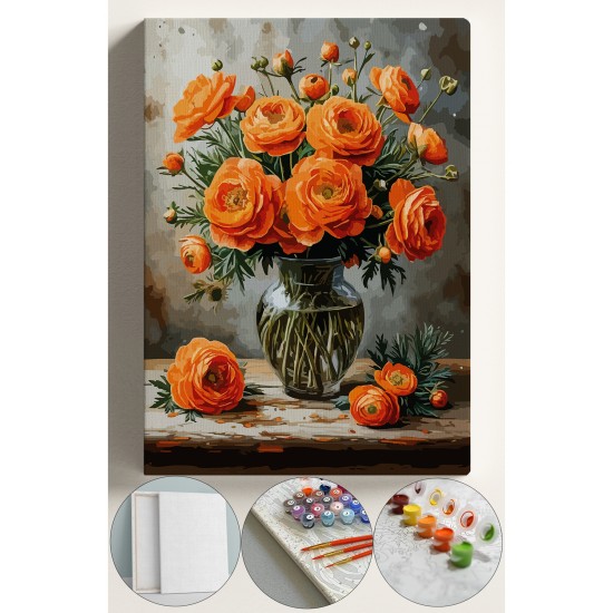 Sayılarla Boyama Seti Numaralı Tuval Fırça Boya 40x50 Cm - Turuncu Güller Sayılarla Boyama Seti Numaralı Tuval Fırça Boya 40x50 Cm - Turuncu Güller