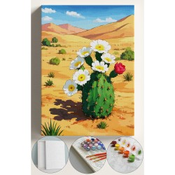 Sayılarla Boyama Seti Numaralı Tuval Fırça Boya 40x50 Cm - Çiçekli kaktüs