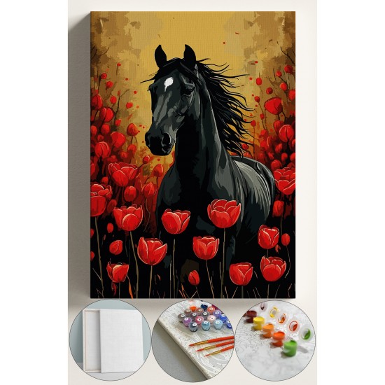 Sayılarla Boyama Seti Numaralı Tuval Fırça Boya 40x50 Cm - AT VE LALELER Sayılarla Boyama Seti Numaralı Tuval Fırça Boya 40x50 Cm - AT VE LALELER