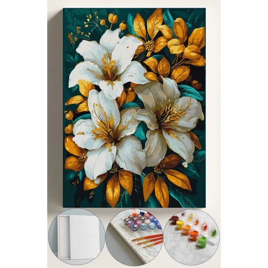 Sayılarla Boyama Seti Numaralı Tuval Fırça Boya 40x50 Cm - Sarı Lilyum