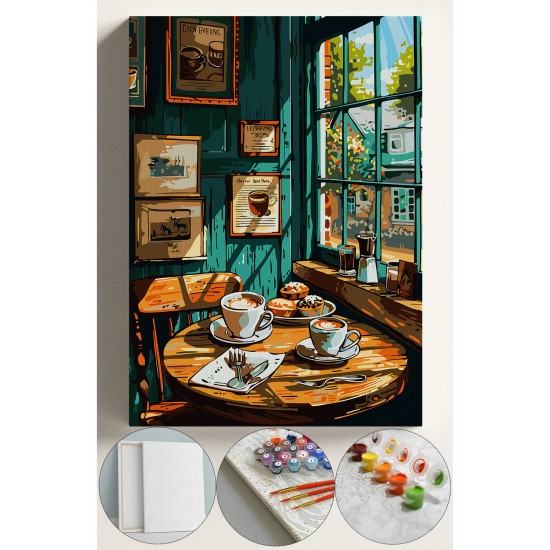 Sayılarla Boyama Seti Numaralı Tuval Fırça Boya 40x50 Cm - KAHVECİ