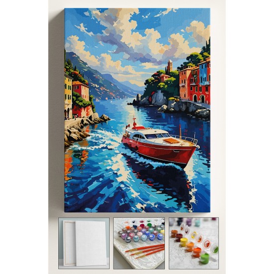 Sayılarla Boyama Seti Numaralı Tuval Fırça Boya 40x50 Cm - HÜCUM BOTU MANZARA