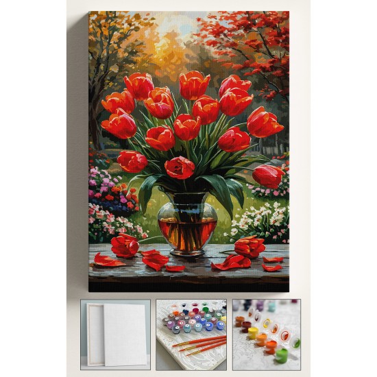 Sayılarla Boyama Seti Numaralı Tuval Fırça Boya 40x50 Cm - KIRMIZI LALELER Sayılarla Boyama Seti Numaralı Tuval Fırça Boya 40x50 Cm - KIRMIZI LALELER