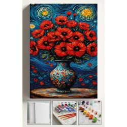 Sayılarla Boyama Seti Numaralı Tuval Fırça Boya 40x50 Cm - YILDIZLI GECE GELİNCİK