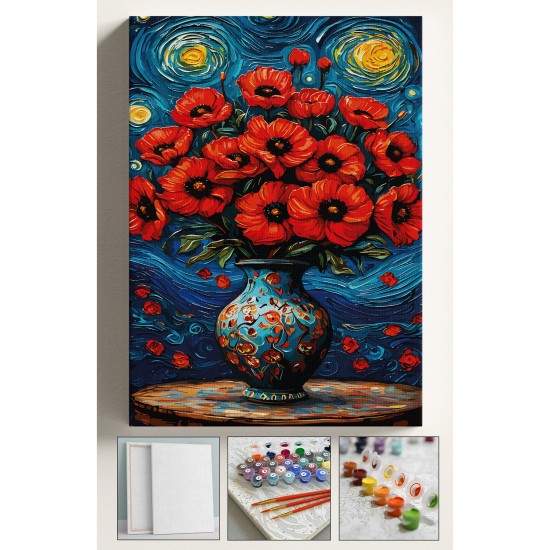 Sayılarla Boyama Seti Numaralı Tuval Fırça Boya 40x50 Cm - YILDIZLI GECE GELİNCİK