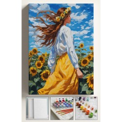 Sayılarla Boyama Seti Numaralı Tuval Fırça Boya 40x50 Cm - AYÇİÇEĞİ TARLASI