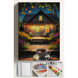 Sayılarla Boyama Seti Numaralı Tuval Fırça Boya 40x50 Cm - KAHVE VE EV