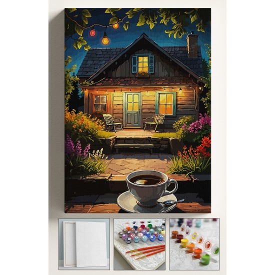 Sayılarla Boyama Seti Numaralı Tuval Fırça Boya 40x50 Cm - KAHVE VE EV