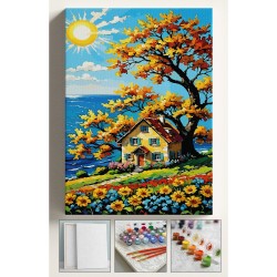 Sayılarla Boyama Seti Numaralı Tuval Fırça Boya 40x50 Cm - GÜNEŞ VE EV