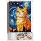Sayılarla Boyama Seti Numaralı Tuval Fırça Boya 40x50 Cm - YILDIZLI GECE TURUNCU KEDİ