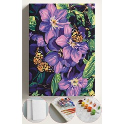 Sayılarla Boyama Seti Numaralı Tuval Fırça Boya 40x50 Cm - MOR ÇİÇEK KELEBEK