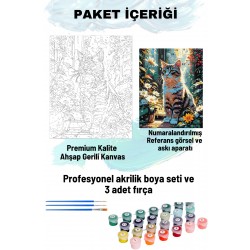Sayılarla Boyama Seti Numaralı Tuval Fırça Boya 40x50 Cm - PAPATYALAR İÇİNDE KEDİ
