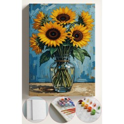 Sayılarla Boyama Seti Numaralı Tuval Fırça Boya 40x50 Cm - VAZODA AYÇİÇEĞİ