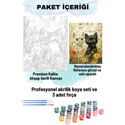 Sayılarla Boyama Seti Numaralı Tuval Fırça Boya 40x50 Cm SİYAH-BEYAZ KEDİ