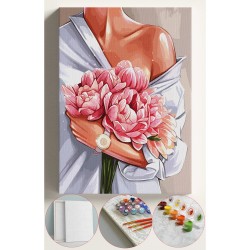 Sayılarla Boyama Seti Numaralı Tuval Fırça Boya 40x50 Cm - SAAT VE KADIN