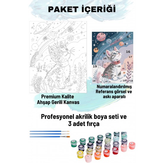 Sayılarla Boyama Seti Numaralı Tuval Fırça Boya 40x50 Cm - UZAY VE KEDİ Sayılarla Boyama Seti Numaralı Tuval Fırça Boya 40x50 Cm - UZAY VE KEDİ