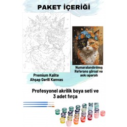 Sayılarla Boyama Seti Numaralı Tuval Fırça Boya 40x50 Cm - TAÇLI KEDİ