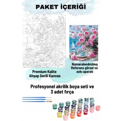 Sayılarla Boyama Seti Numaralı Tuval Fırça Boya 40x50 Cm - PEMBE GÜLLÜ MANZARA