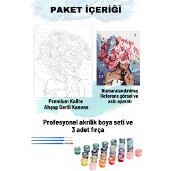 Sayılarla Boyama Seti Numaralı Tuval Fırça Boya 40x50 Cm - KUŞ VE ÇİÇEK KADIN