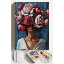 Sayılarla Boyama Seti Numaralı Tuval Fırça Boya 40x50 Cm - GÜL AÇAN KADIN