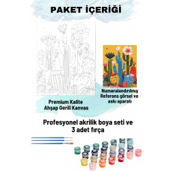 Sayılarla Boyama Seti Numaralı Tuval Fırça Boya 40x50 Cm - KAKTÜSLER