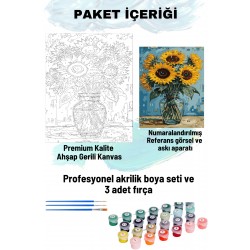 Sayılarla Boyama Seti Numaralı Tuval Fırça Boya 40x50 Cm - VAZODA AYÇİÇEĞİ