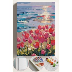 Sayılarla Boyama Seti Numaralı Tuval Fırça Boya 40x50 Cm - SAHİLDE LALELER