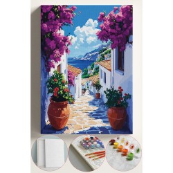 Sayılarla Boyama Seti Numaralı Tuval Fırça Boya 40x50 Cm - BODRUM SOKAĞI