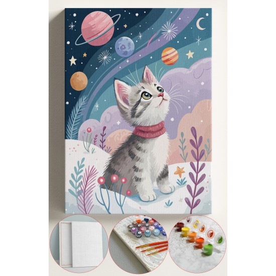 Sayılarla Boyama Seti Numaralı Tuval Fırça Boya 40x50 Cm - UZAY VE KEDİ Sayılarla Boyama Seti Numaralı Tuval Fırça Boya 40x50 Cm - UZAY VE KEDİ