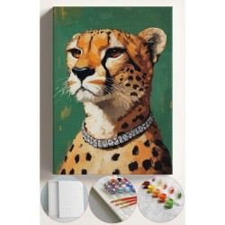 Sayılarla Boyama Seti Numaralı Tuval Fırça Boya 40x50 Cm - KOLYELİ LEOPAR