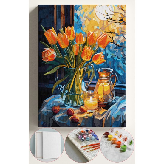 Sayılarla Boyama Seti Numaralı Tuval Fırça Boya 40x50 Cm - LALELER VE GECE Sayılarla Boyama Seti Numaralı Tuval Fırça Boya 40x50 Cm - LALELER VE GECE