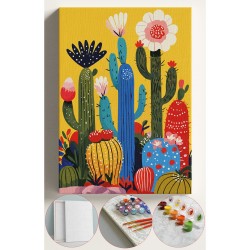 Sayılarla Boyama Seti Numaralı Tuval Fırça Boya 40x50 Cm - KAKTÜSLER