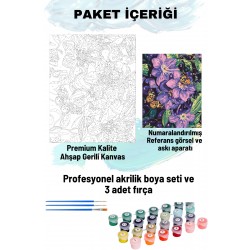 Sayılarla Boyama Seti Numaralı Tuval Fırça Boya 40x50 Cm - MOR ÇİÇEK KELEBEK
