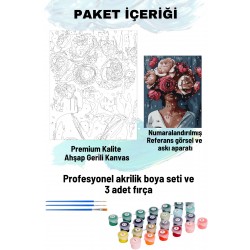 Sayılarla Boyama Seti Numaralı Tuval Fırça Boya 40x50 Cm - GÜL AÇAN KADIN