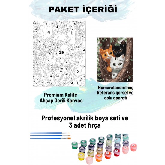 Sayılarla Boyama Seti Numaralı Tuval Fırça Boya 40x50 Cm - AĞAÇTAKİ KEDİLER Sayılarla Boyama Seti Numaralı Tuval Fırça Boya 40x50 Cm - AĞAÇTAKİ KEDİLER