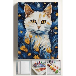 Sayılarla Boyama Seti Numaralı Tuval Fırça Boya 40x50 Cm Laleler ve Kedi