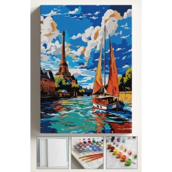Sayılarla Boyama Seti Numaralı Tuval Fırça Boya 40x50 Cm Eyfel Tekne