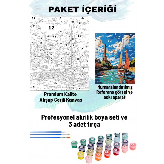 Sayılarla Boyama Seti Numaralı Tuval Fırça Boya 40x50 Cm Eyfel Tekne
