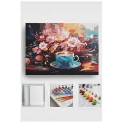 ayılarla Boyama Seti Numaralı Tuval Fırça Boya 40x50 Cm Kahve ve Çiçekler