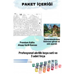 Sayılarla Boyama Seti Numaralı Tuval Fırça Boya 40x50 Cm Dere ve Ev