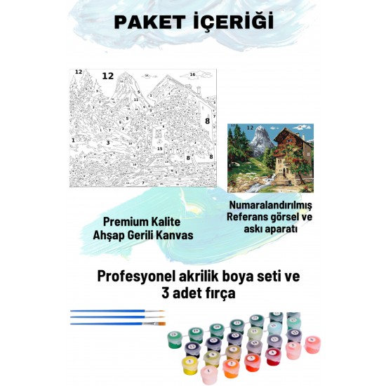 Sayılarla Boyama Seti Numaralı Tuval Fırça Boya 40x50 Cm Dere ve Ev