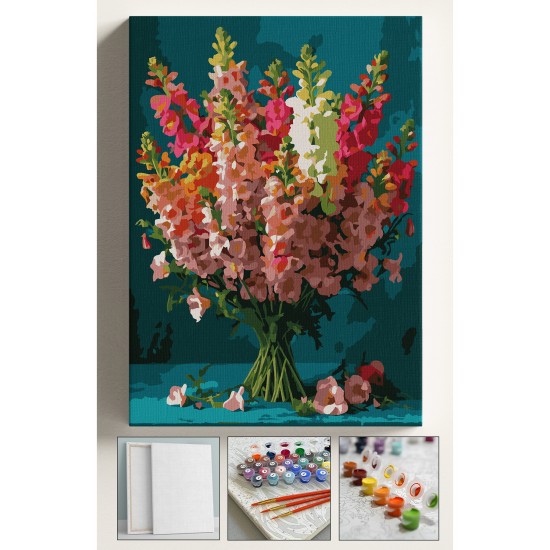 Sayılarla Boyama Seti Numaralı Tuval Fırça Boya 40x50 Cm Demet Çiçek