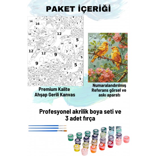 Sayılarla Boyama Seti Numaralı Tuval Fırça Boya 40x50 Cm Sarı Kanarya