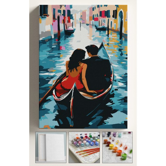 Sayılarla Boyama Seti Numaralı Tuval Fırça Boya 40x50 Cm Sandal Sevgililer