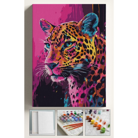 Sayılarla Boyama Seti Numaralı Tuval Fırça Boya 40x50 Cm Pink Leopar Sayılarla Boyama Seti Numaralı Tuval Fırça Boya 40x50 Cm Pink Leopar