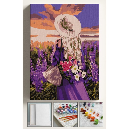 Sayılarla Boyama Seti Numaralı Tuval Fırça Boya 40x50 Cm Mor Çiçekler İçinde Kadın Sayılarla Boyama Seti Numaralı Tuval Fırça Boya 40x50 Cm Mor Çiçekler İçinde Kadın