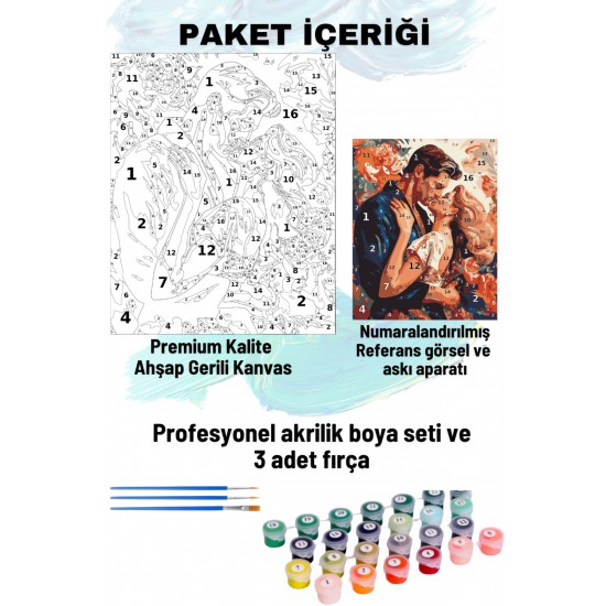 Sayılarla Boyama Seti Numaralı Tuval Fırça Boya 40x50 Cm Sevgililer