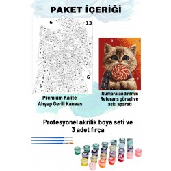 Sayılarla Boyama Seti Numaralı Tuval Fırça Boya 40x50 Cm Şekerci Kedi