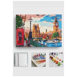 Sayılarla Boyama Seti Numaralı Tuval Fırça Boya 40x50 Cm NewYork Saat Kulesi