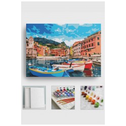 Sayılarla Boyama Seti Numaralı Tuval Fırça Boya 40x50 Cm Tekneler